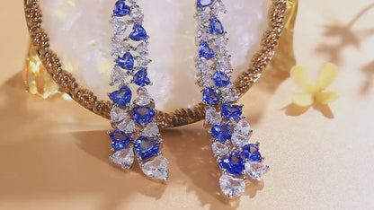 Royal Heart Dazzle Drops | Luxurious Royal Blue Drop Earrings
