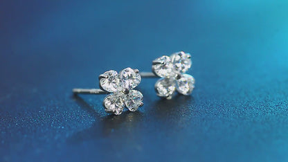 Blossom Heart Flower Studs | Silver four heart-cut 5A Cubic Zirconia stones